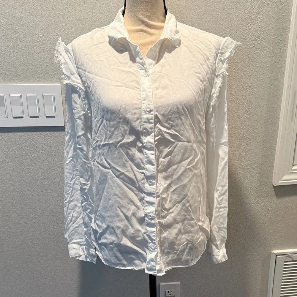 Cloth & Stone Elegant White Ruffled Women's Shirt Size L